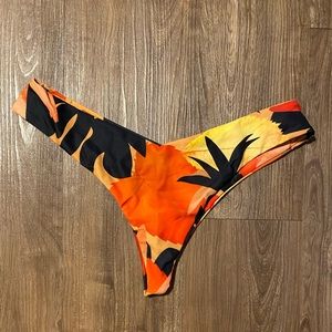 Orange tropical thong bikini bottom M